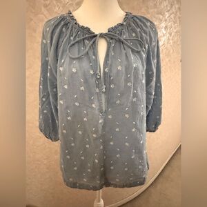 Free People Light Blue Embroidered Blouse
